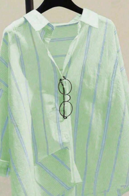 Women's Striped Casual Commuter Elegant Striped Button Shirt, Long Sleeve, Spring/Summer